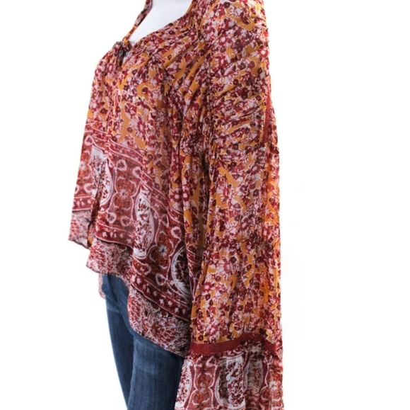 NWOT Free People Lorriane Boho-Print Tie-Front Top Size Large - Picture 6 of 7